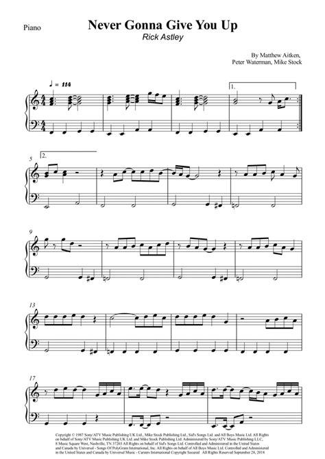Never Gonna Give You Up Arr Wesley S Silva Sheet Music Rick Astley Piano Solo