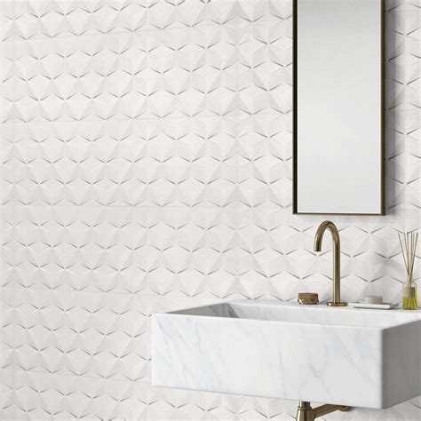 Look White Diamond Decor Wall Tile 33x100cm Matte Deluxe Bathrooms