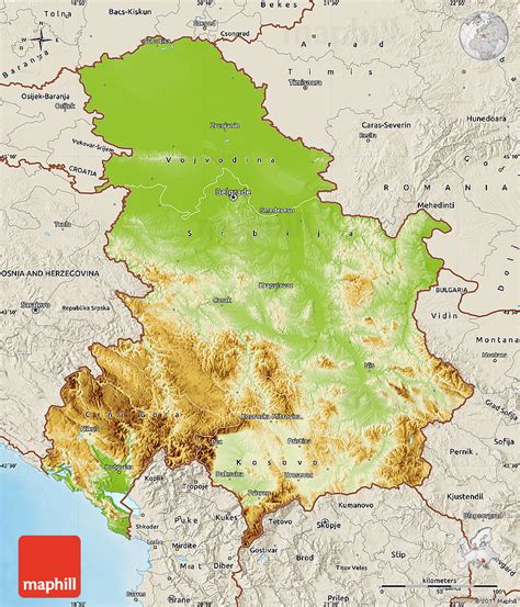 Physical Map Of Serbia And Montenegro Shaded Relief Outside