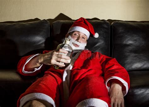 Drunk Santa Claus Posing With A Bottle Of Whisky Stock Image Image Of