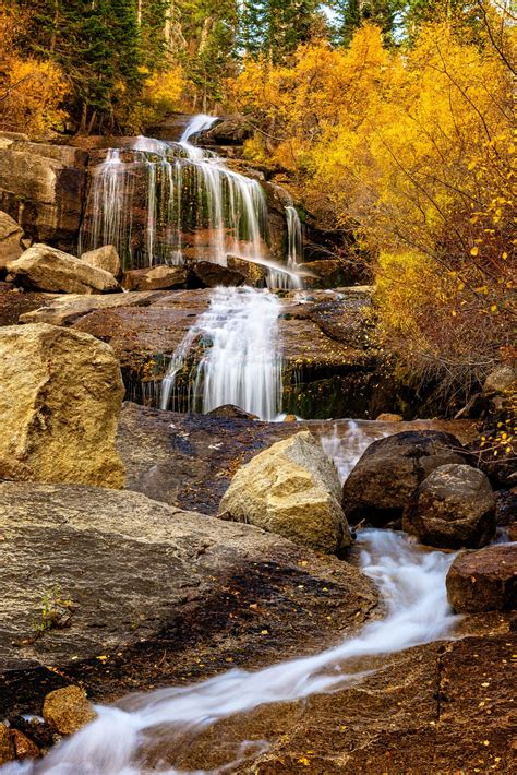 Aspen Lined Waterfalls At The Whitney Portal There Is A Series Of