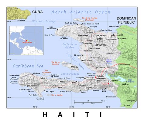 Detailed Political Map Of Haiti With Relief Haiti North America