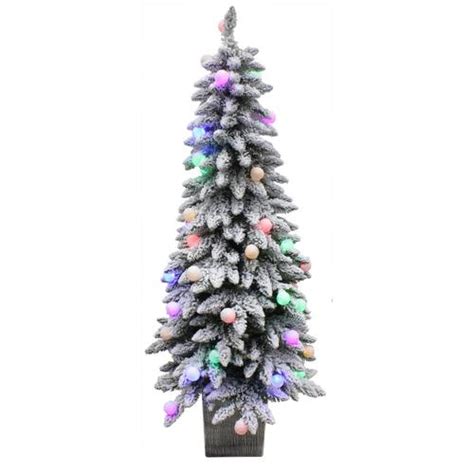 Holiday Living 5 Ft Spruce Pre Lit Potted Traditional Slim Flocked Artificial Christmas Tree