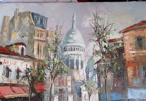 French Original Oil Painting Paris Street Scene Signed Kubur 1976