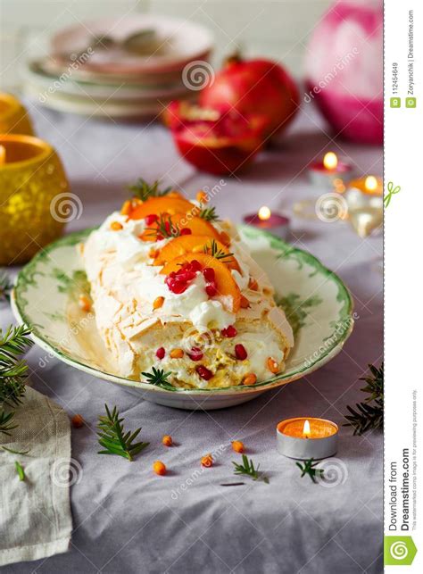 Winter Fruit Pavlova Roulade Stock Image Image Of Fresh Delicious 112454649