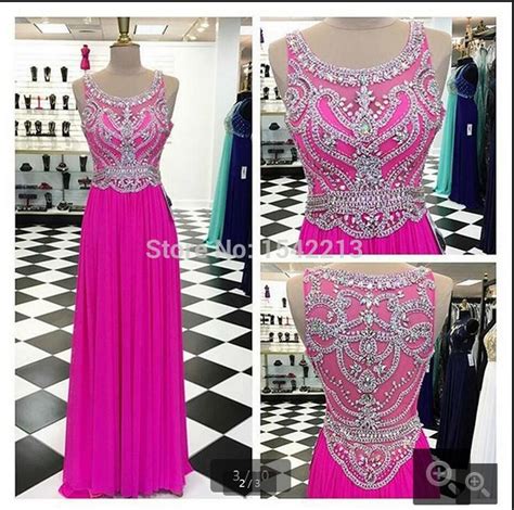 Hot Pink Chiffon Prom Dress With Shiny Crystals And Beaded Formal Prom Gowns Plus Size Women