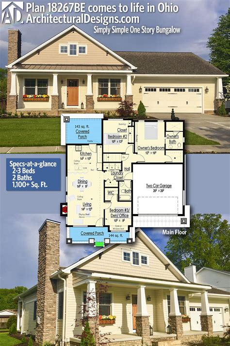 Architectural Designs Bungalow House Plan 18267be Comes To Life In Ohio 2 To 3 Beds 2 Baths