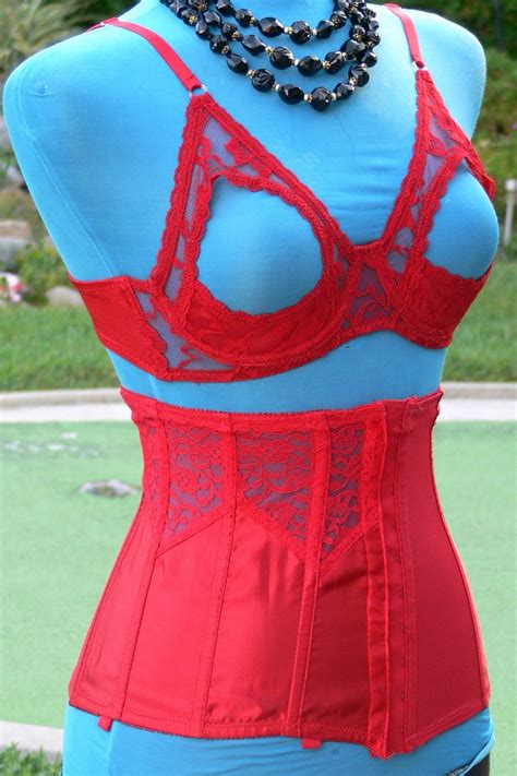 red lace corset and peek a boo bra size 34