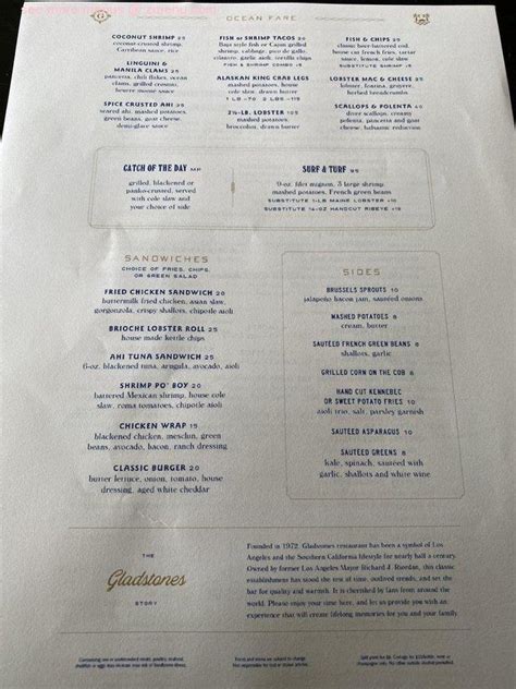 Online Menu Of Gladstones Restaurant Pacific Palisades California