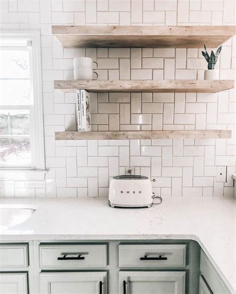 Light Natural Wood Floating Shelves In White Kitchen Rhino By Behr