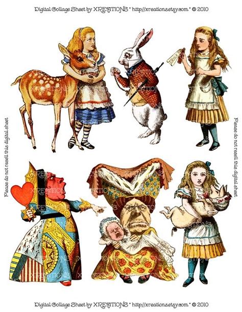 Alice In Wonderland Characters Colored Cutouts Paper Dolls Digital