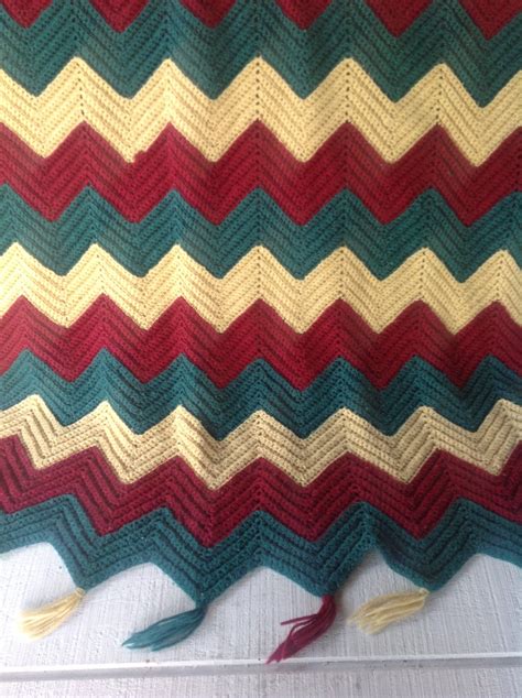 Large Vintage 70s Hand Crocheted Afghan Blanket Rippled Etsy Hand