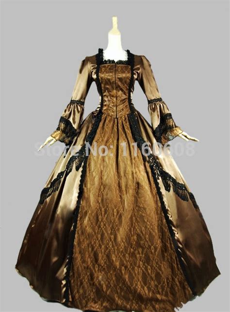 Brown Satin Lace Victorian Dress Marie Antoinette Stage Ball Gown In