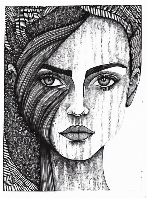 Free Vertical Pen Art Of A Mysterious Womans Face Illustration Nohatcc