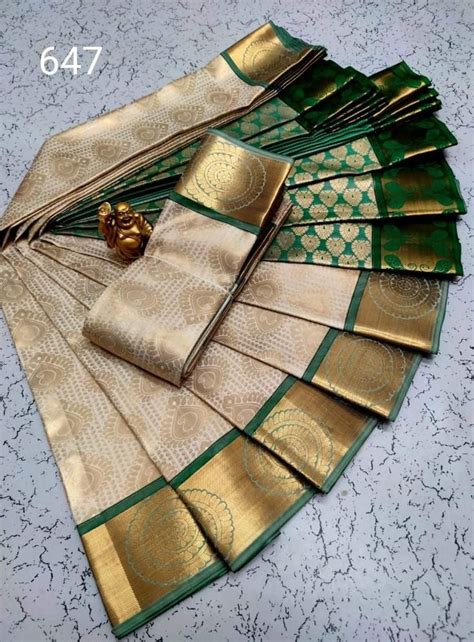 Semi Silk Sandal And Green Elite Bridal Saree Handwash Saree Length 6 M With Blouse Piece At