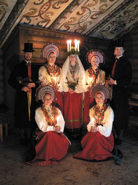 Lucia Celebration With Malung Costumes Dalarna Vintersolstånd