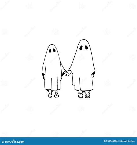 Ghosts Couple Hand Drawn Sketch Halloween Ghost Doodle Stock Vector