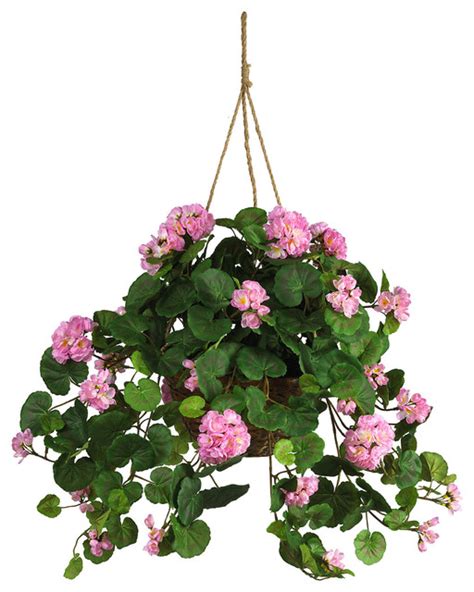 Recutms 8 bundles artificial flowers fake outdoor plants faux uv resistant lavender flower plastic shrubs indoor outside hanging decorations (fuchsia) 4.3 out of 5 stars 1,498 1 offer from $12.74 Nearly Natural Geranium Hanging Basket Silk Plant in Pink ...