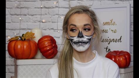 Half Skull Halloween Makeup Tutorial Fairydollz Youtube