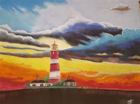 A Norfolk Coastal Artist Moody Sky Over Happisburgh Lighthouse