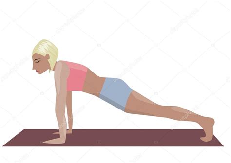 Plank Pose In Yoga Vector Illustrated Poster Template With Girl Doing