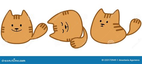 Vector Set Of Brown Cute Kawaii Funny Cats Stock Vector Illustration