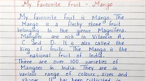 Write A Short Essay On My Favourite Fruit Mango Essay Writing English Youtube