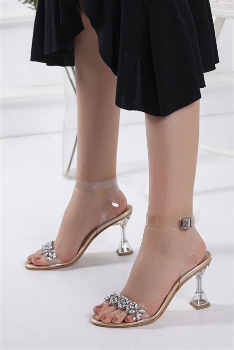 Miss Nysa Kadın Şeffaf Taşlı Stiletto Topuklu Ayakkabı Altın Fiyatı