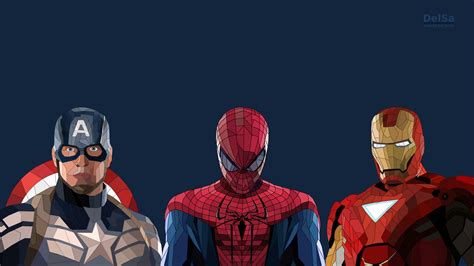 Spiderman Iron Man Captain America Low Poly Artwork Wallpaperhd
