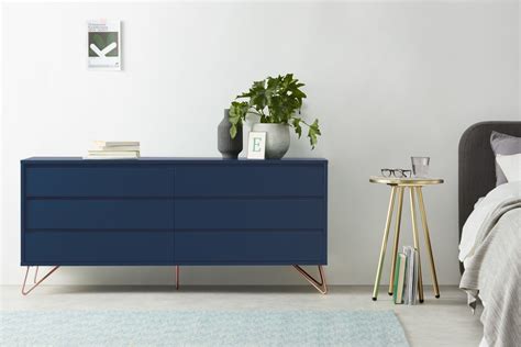 Elona Wide Chest Of Drawers Dark Blue And Copper Wide Chest