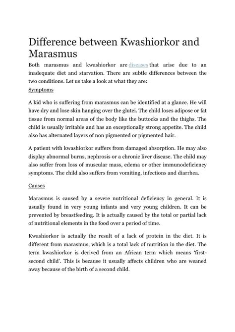 Difference Between Kwashiorkor And Marasmus Nutrition Medical