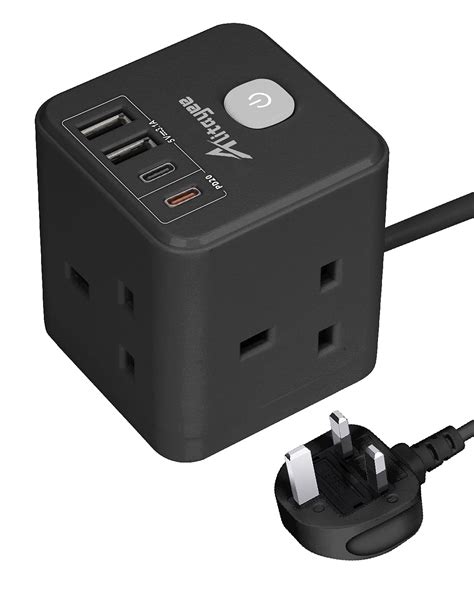 Buy Black Extension Lead Usb Multi Plug Power Cube With Usb C Pd W Fast Charge Portable