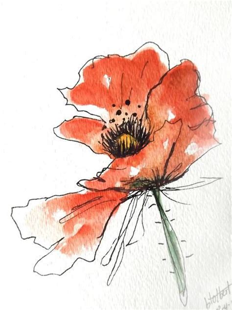 Original Watercolor Poppy Flower Red Poppy Hand Painted Art Red Poppy