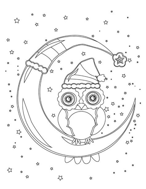 Búho De Navidad En La Luna Para Colorear Imprimir E Dibujar