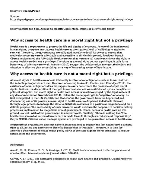📗 Essay Sample For You Access To Health Care Moral Right Or A