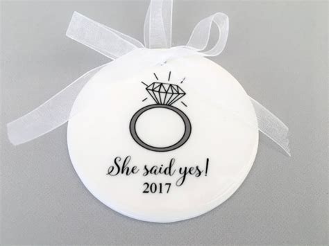 She said yes ornament, Engagement Ornament, Ring Ornament, Ceramic Ornament, Wedding Ornament ...