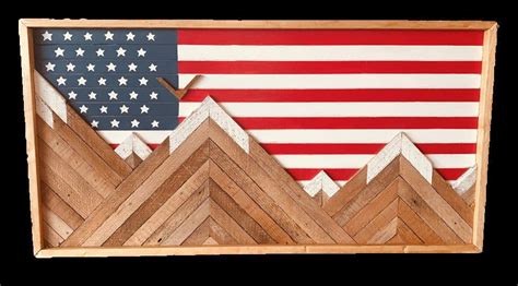 Rustic American Flag Mountain Wood Wall Art Wall Decor Etsy In 2020