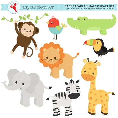 Baby Safari Animals Clipart Set Clip Art Set Of Monkey Etsy Animal