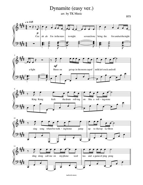 Download And Print In Pdf Or Midi Free Sheet Music For Dynamite By Bts