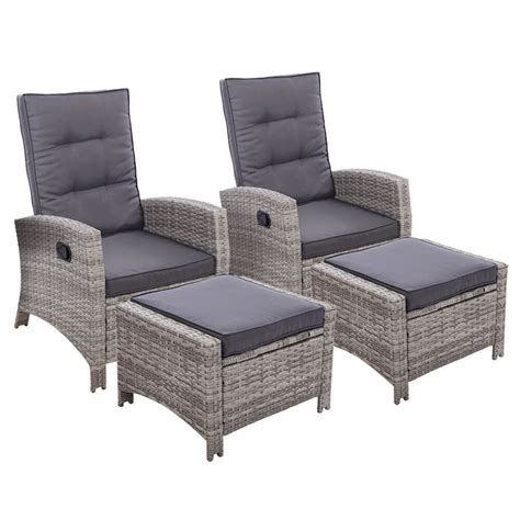 2pc Sun Lounge Recliner Chair Wicker Outdoor Furniture Patio Garden Grey