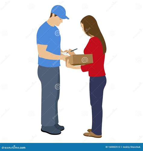 Woman Receiving Parcel From Delivery Service Courier Vector