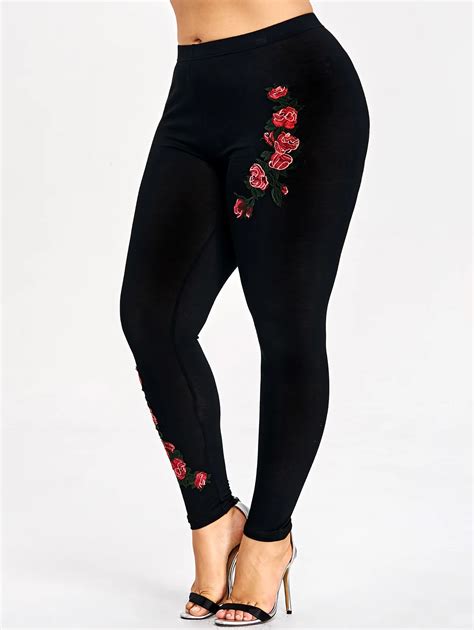 Wipalo Plus Size Embroidery Floral Leggings Women Fashion Leggins Skinny Elastic Fitness