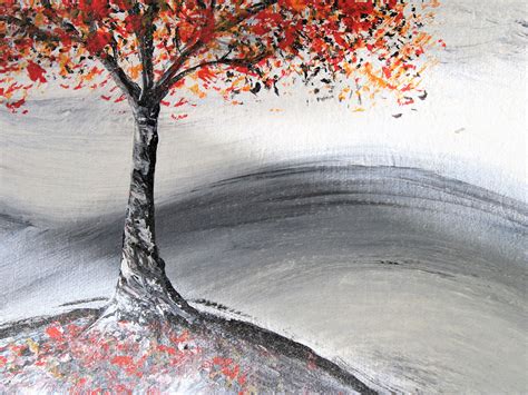 Landscape Painting Abstract Tree Art On Canvas Red Tree Etsy Canvas
