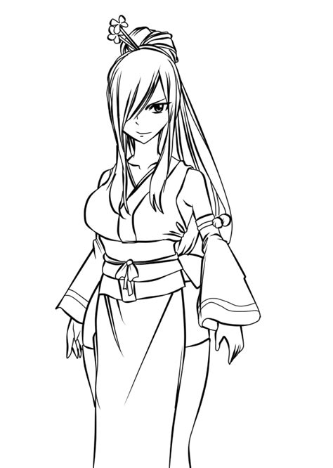 Image about anime in fairy tail by cmz • special shared by cmz • special asian. Erza in Kimono (Lineart) by Ishthak on DeviantArt | Fairy tail art, Coloring books, Anime lineart