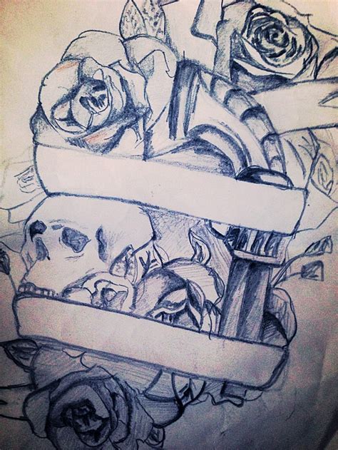 Skull gun tattoo illustrations & vectors. my thigh tattoo sketch - skull / rose / gun | Tattoos ...