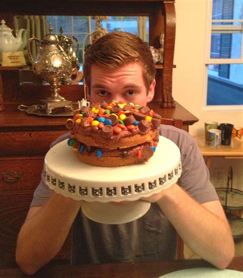 Easy construction birthday cake · dinosaur cake with exploding lava · dark chocolate football cake · easy fishing cake for summer parties. AimeeJo Desserts: Aaron's Candy Bar Birthday Cake