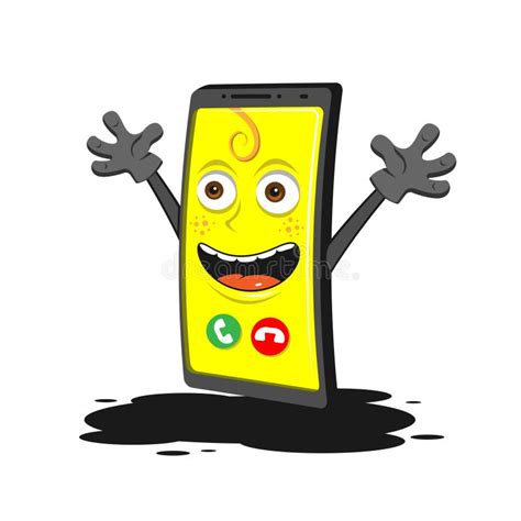 Funny Cartoon Smartphone With Hands On White Isolated Background
