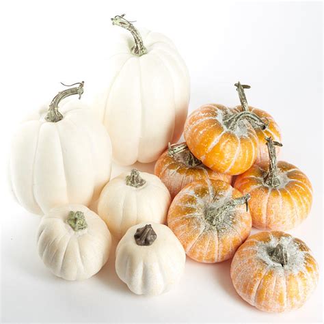 Assorted Frosted Orange And Harvest White Artificial Pumpkins