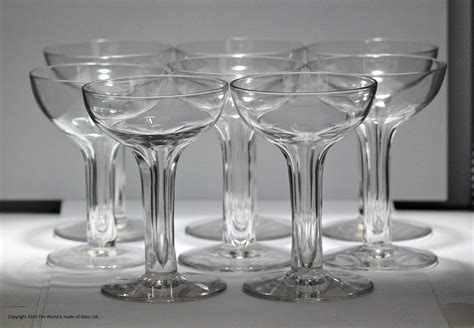 set of eight hollow stem champagne coupes 19th century glass