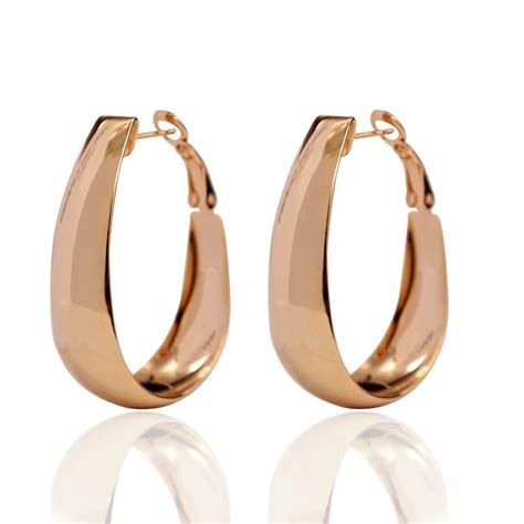 Medium Size Wide Curved Oval Hoop Earrings Plating Rhodium Gold Wide Hoops Women Jewelry